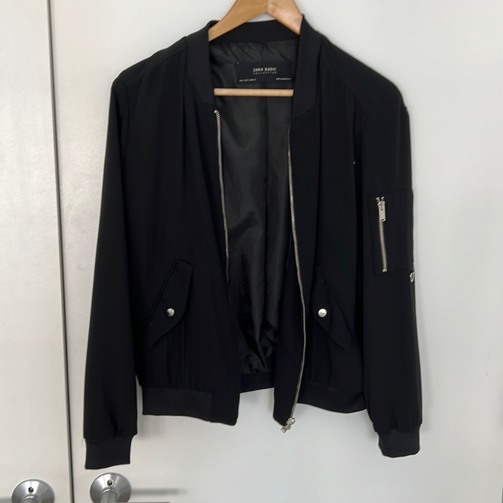 Black Zara bomber jacket in size small